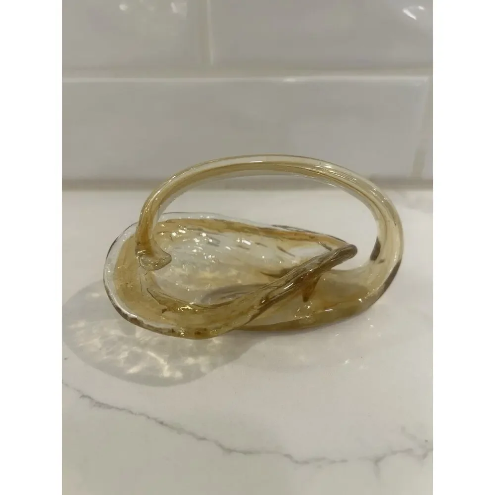 Vtg Cornucopia Hand Blown Art Glass Amber Yellow Swan‎ Shape Dish Candy Trinket